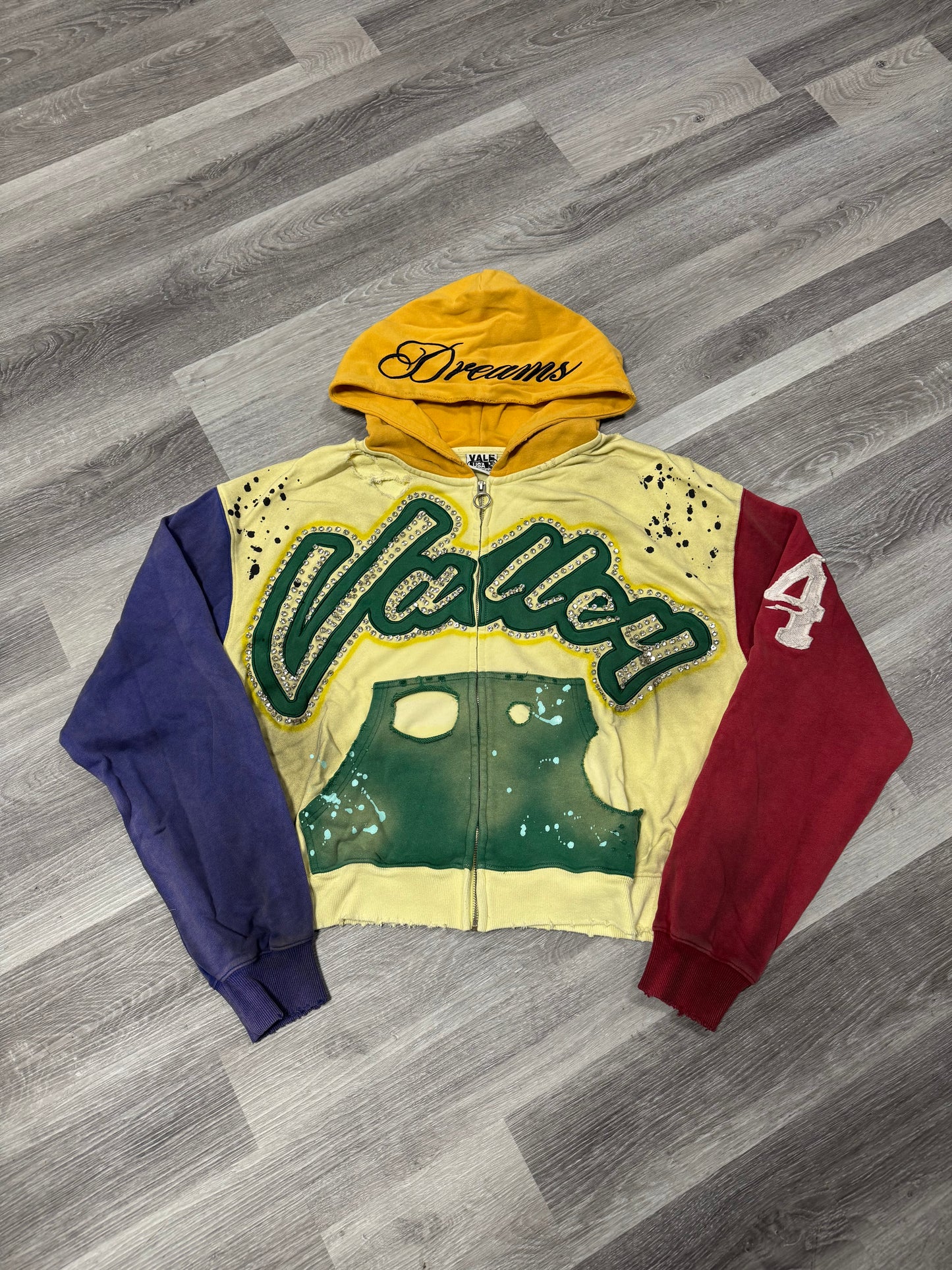 Valley Collage Rhinestone Zip Up Hoodie