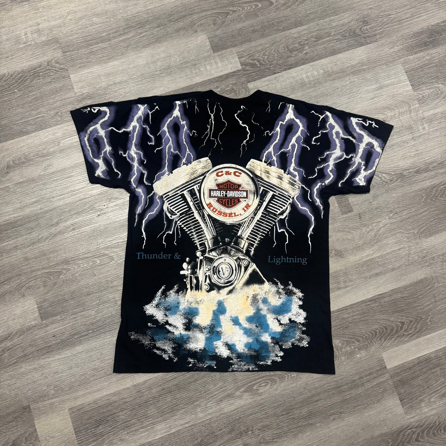Harley Davidson Thunder and Lightning Graphic Tee (Blue)