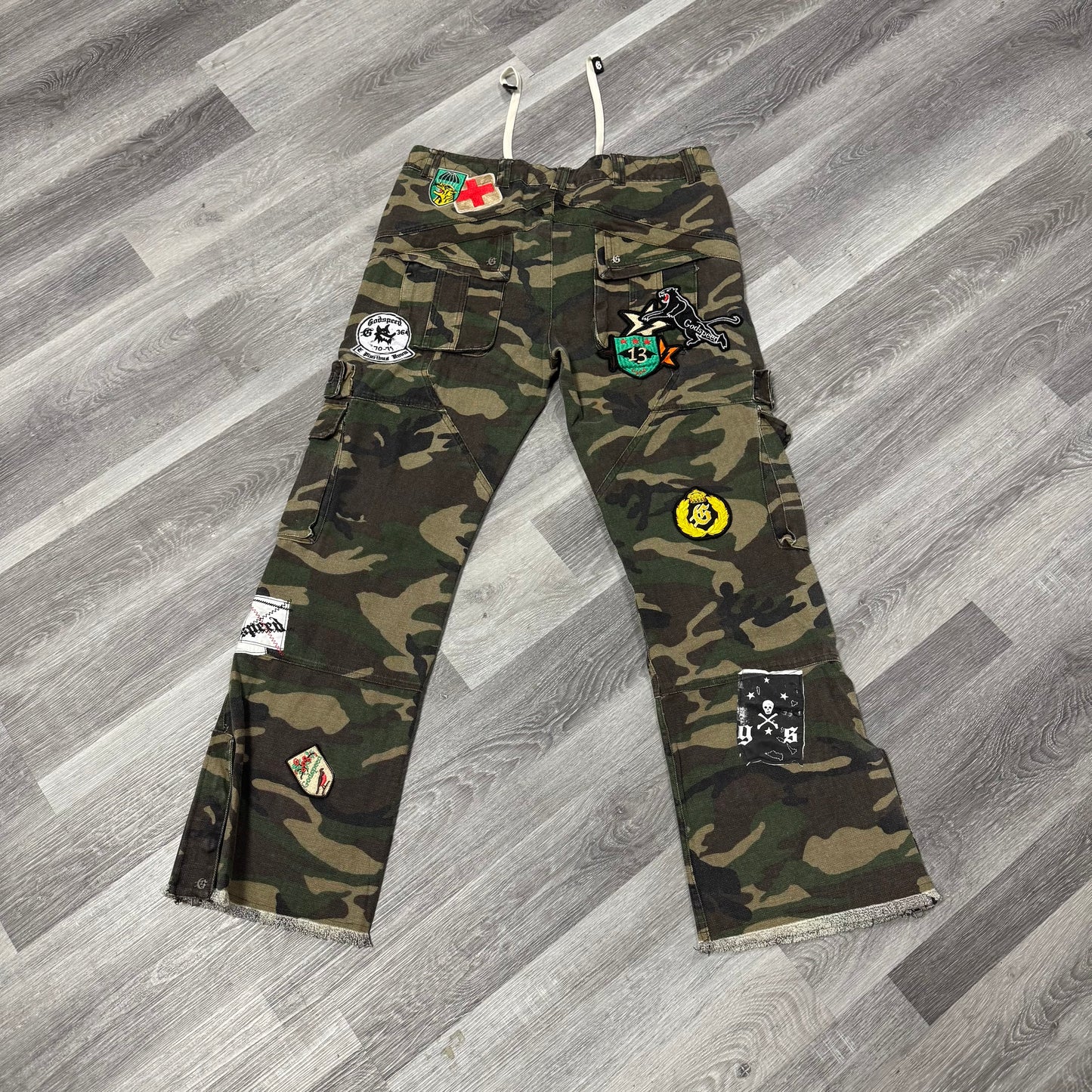 Godspeed Camo Patchwork Flared Cargo Pants