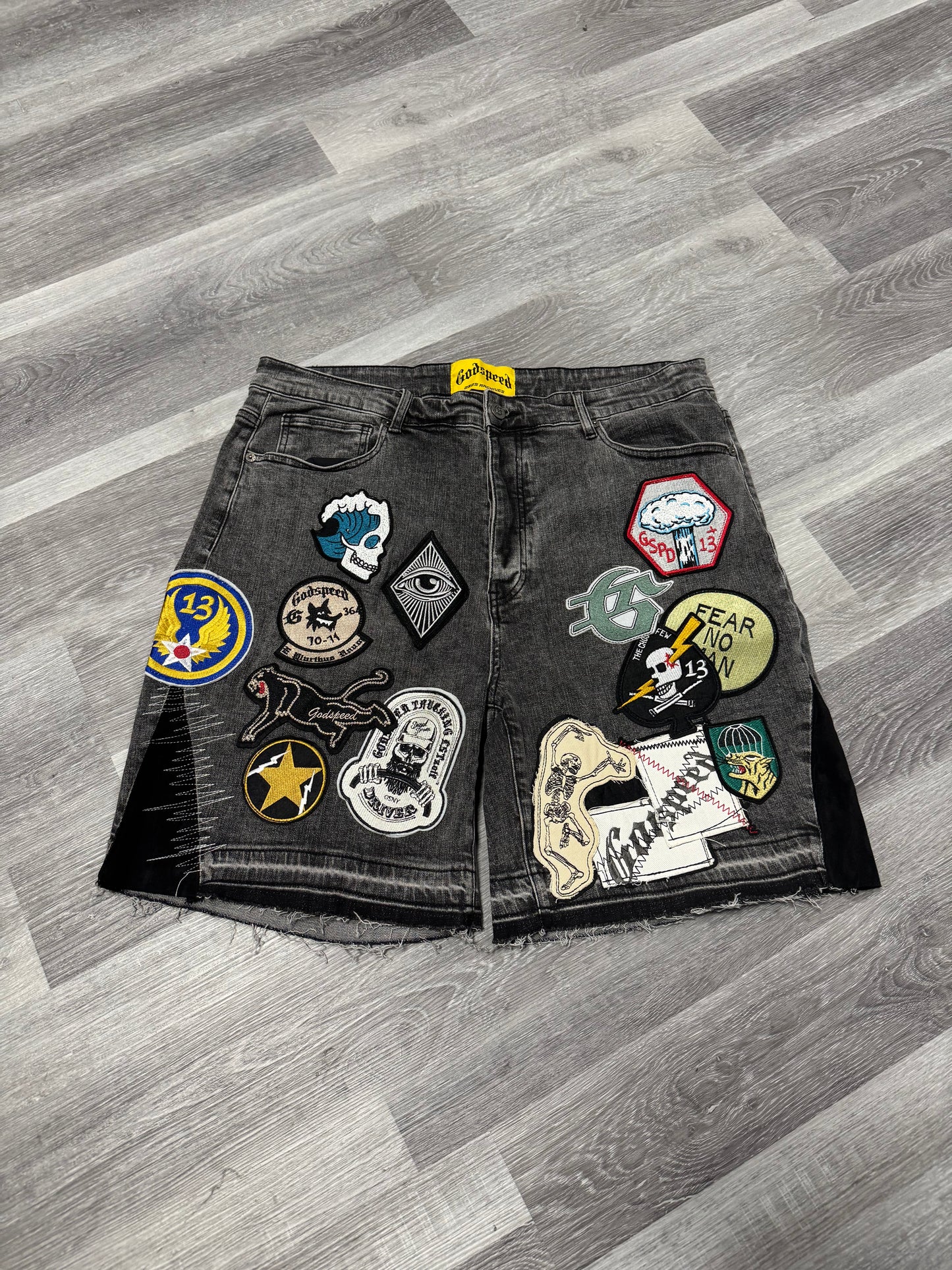 Godspeed Patchwork Denim Shorts (Grey)