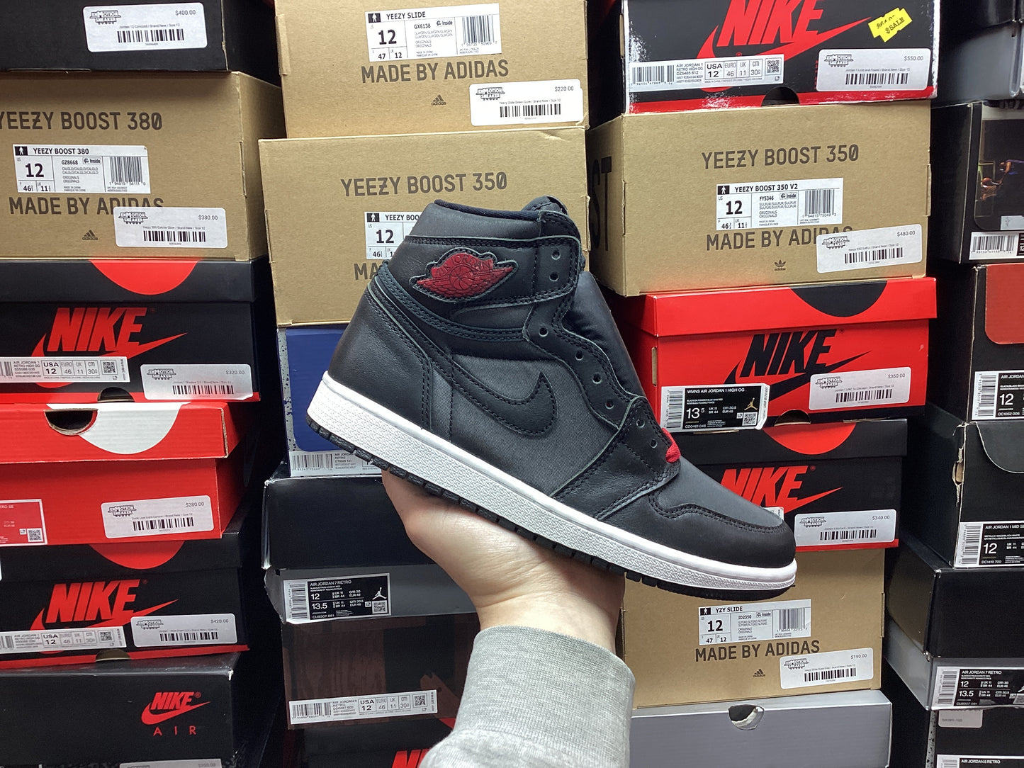 Jordan 1 Black Satin Gym Red 555088-060 / Brand New