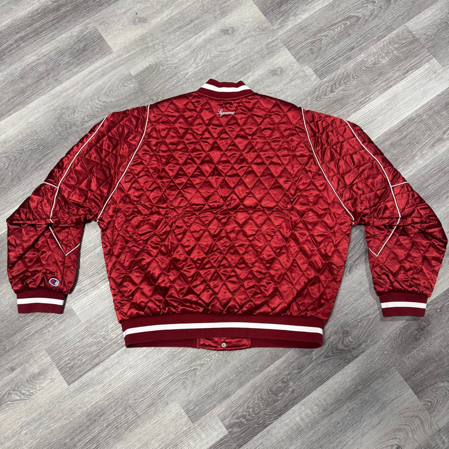 Supreme Champion Quilted Satin Varsity Jacket (Dark Red)