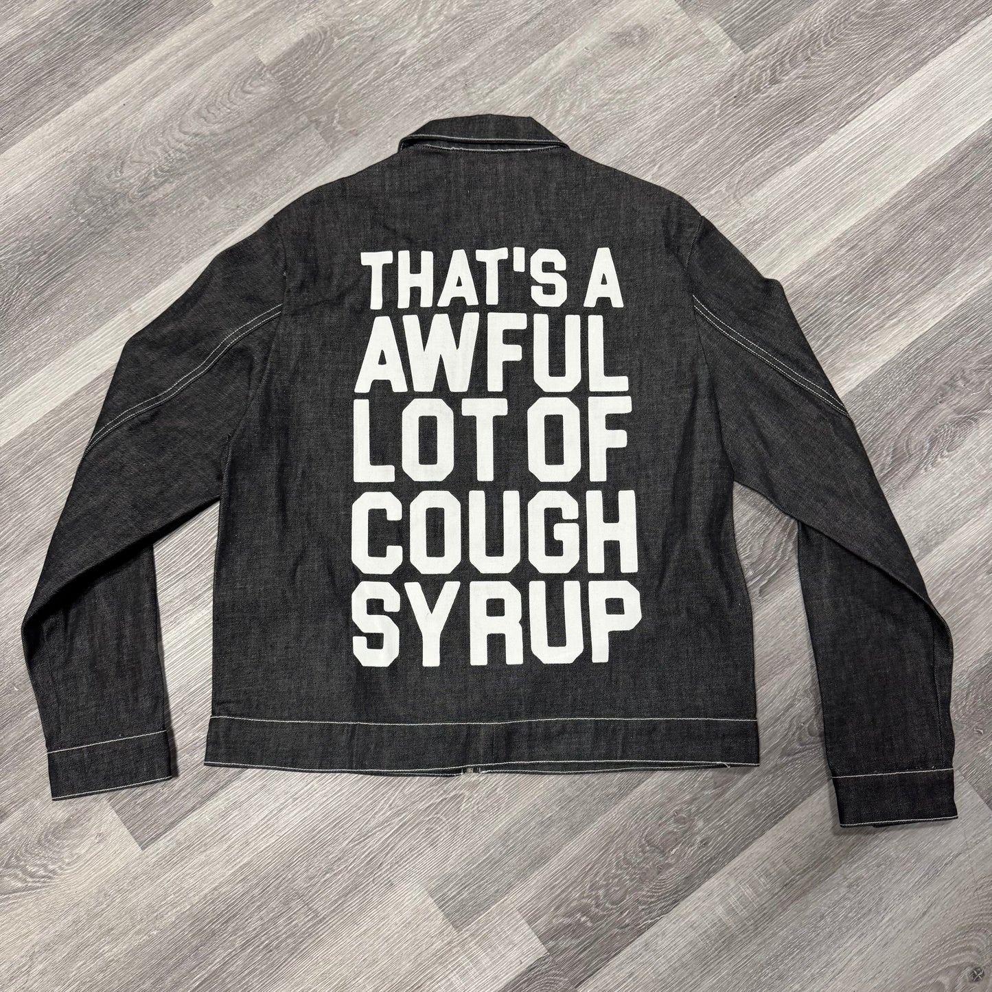 Thats a Awful Lot Of Cough Syrup Cup Pocket Denim Zip Up Jacket (Black)