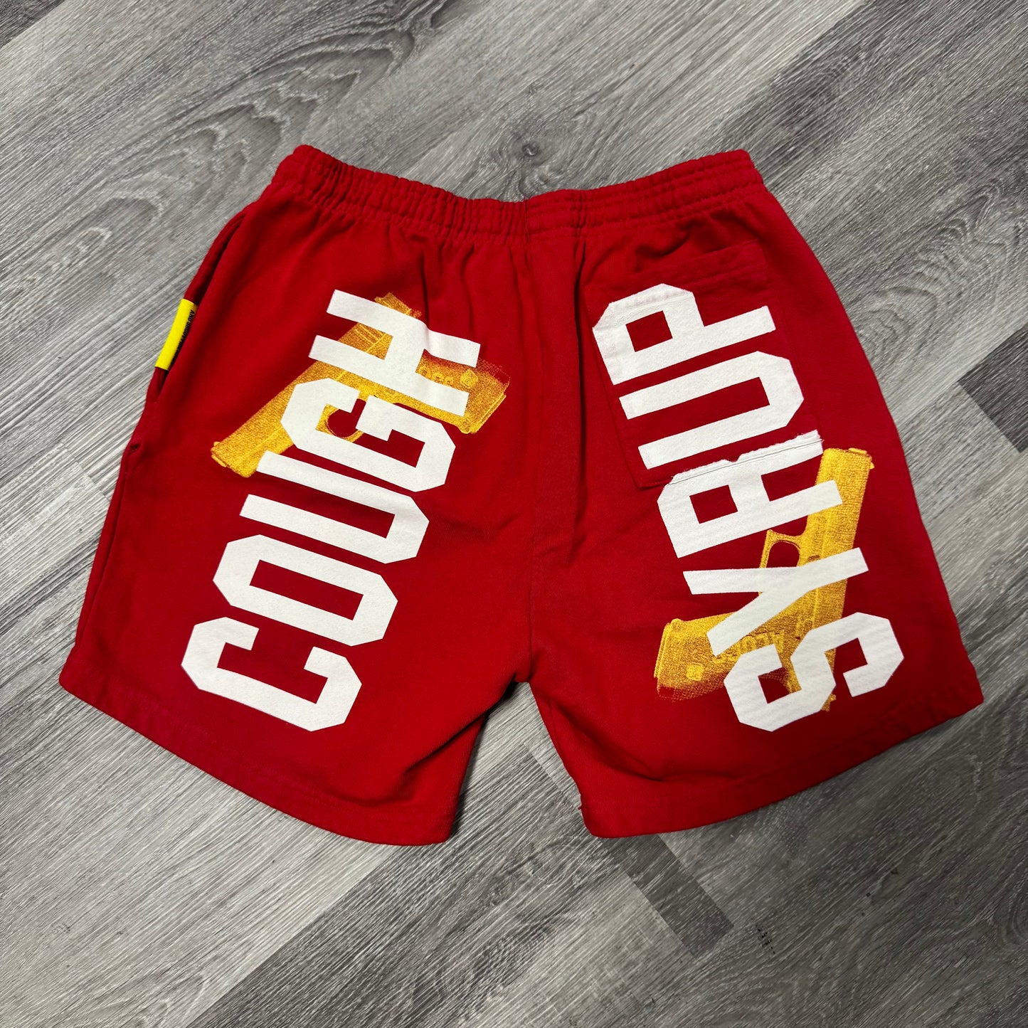 Thats a Awful Lot Of Cough Syrup Glock Sweat Shorts (Red/Yellow)