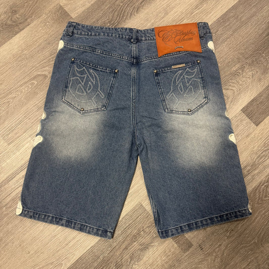 Godspeed Femur Bone Denim Shorts (Blue)