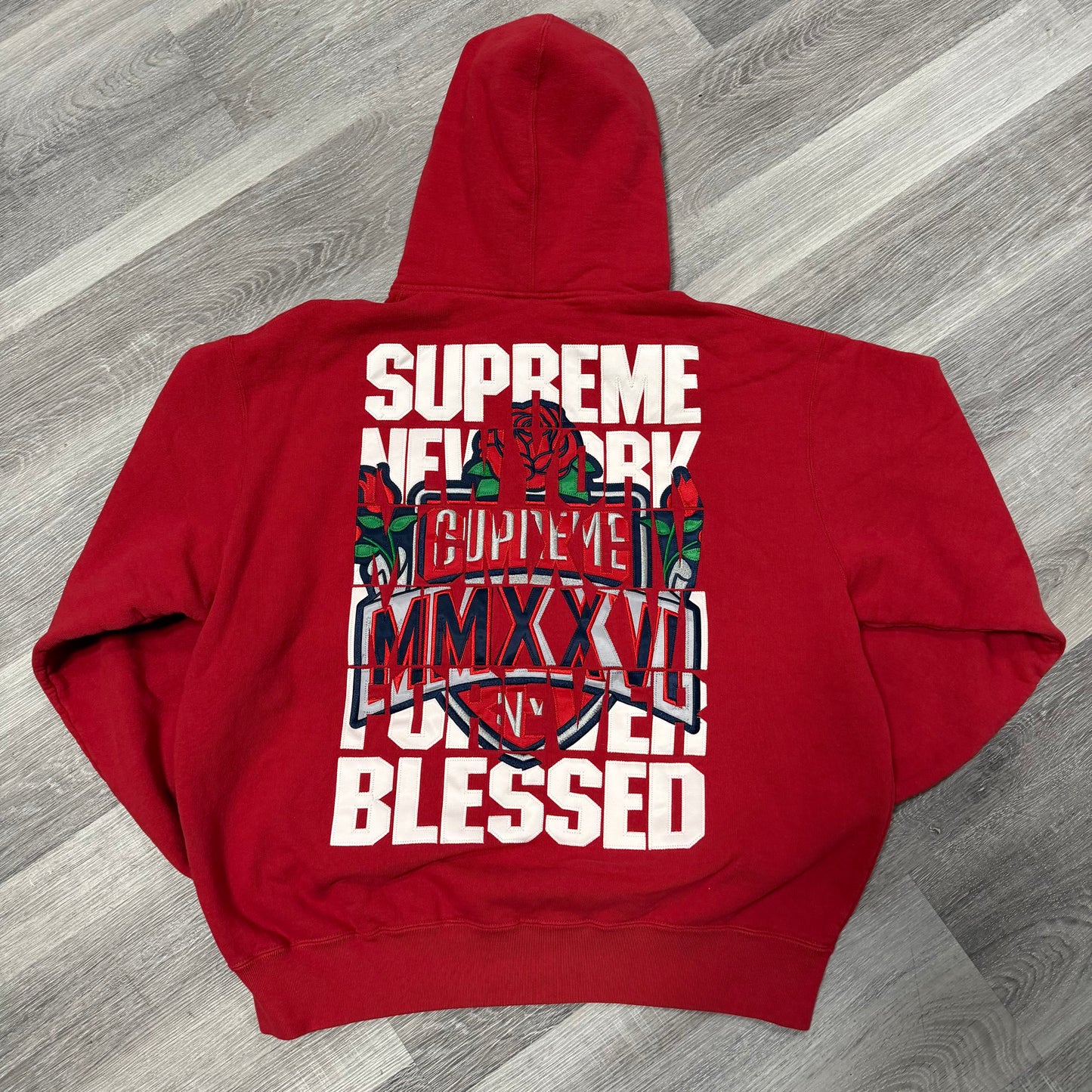 Supreme Blessed Appliqué Zip Up Hoodie (Red)