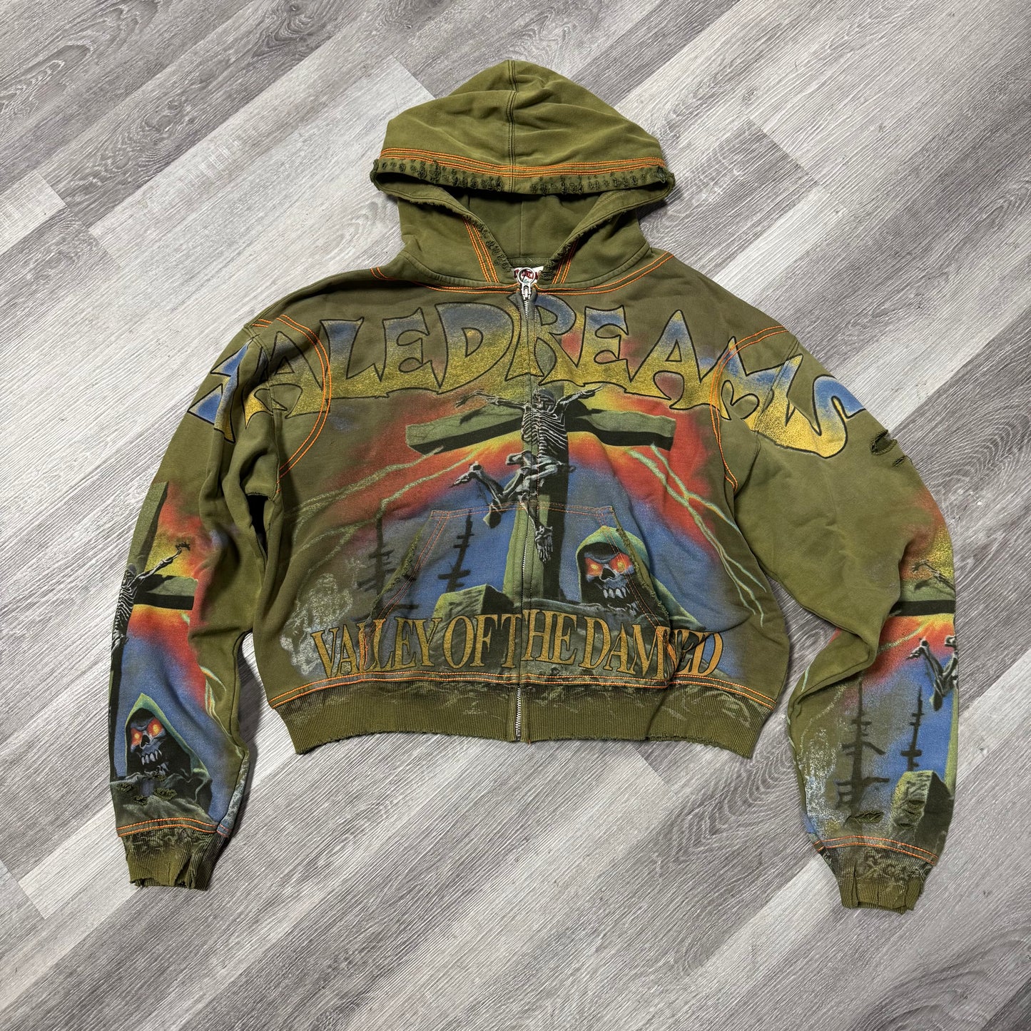 Valley Damned Zip Up Hoodie (Olive)