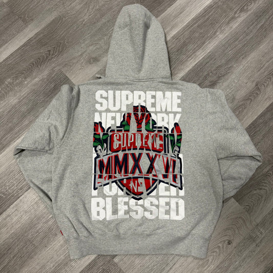 Supreme Blessed Appliqué Zip Up Hoodie (Grey)