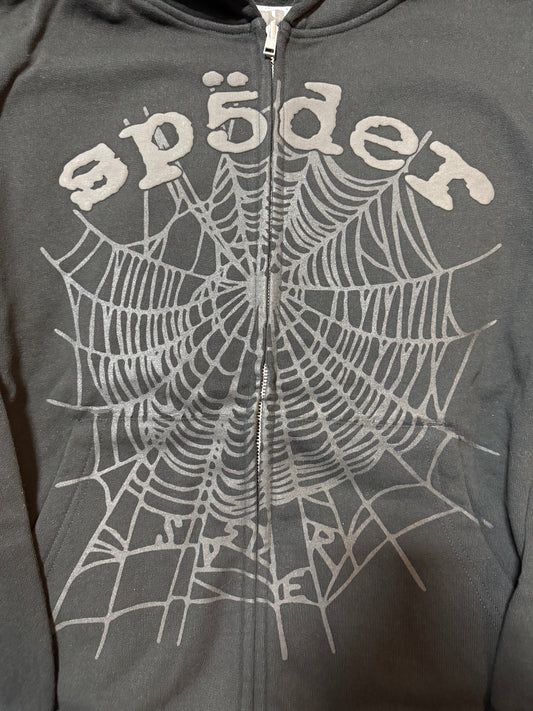 Sp5der OG Web Zip Up Hoodie (Black)