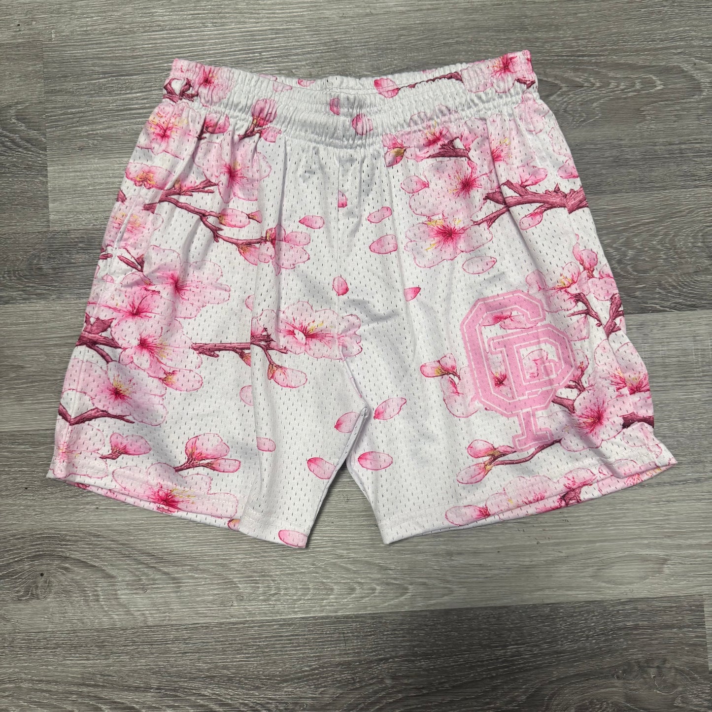 Crisp NYC Cherry Blossom Mesh Shorts (White)
