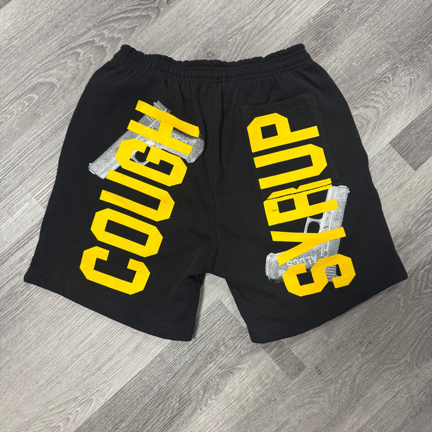 Thats a Awful Lot Of Cough Syrup Glock Sweat Shorts (Black/Yellow)