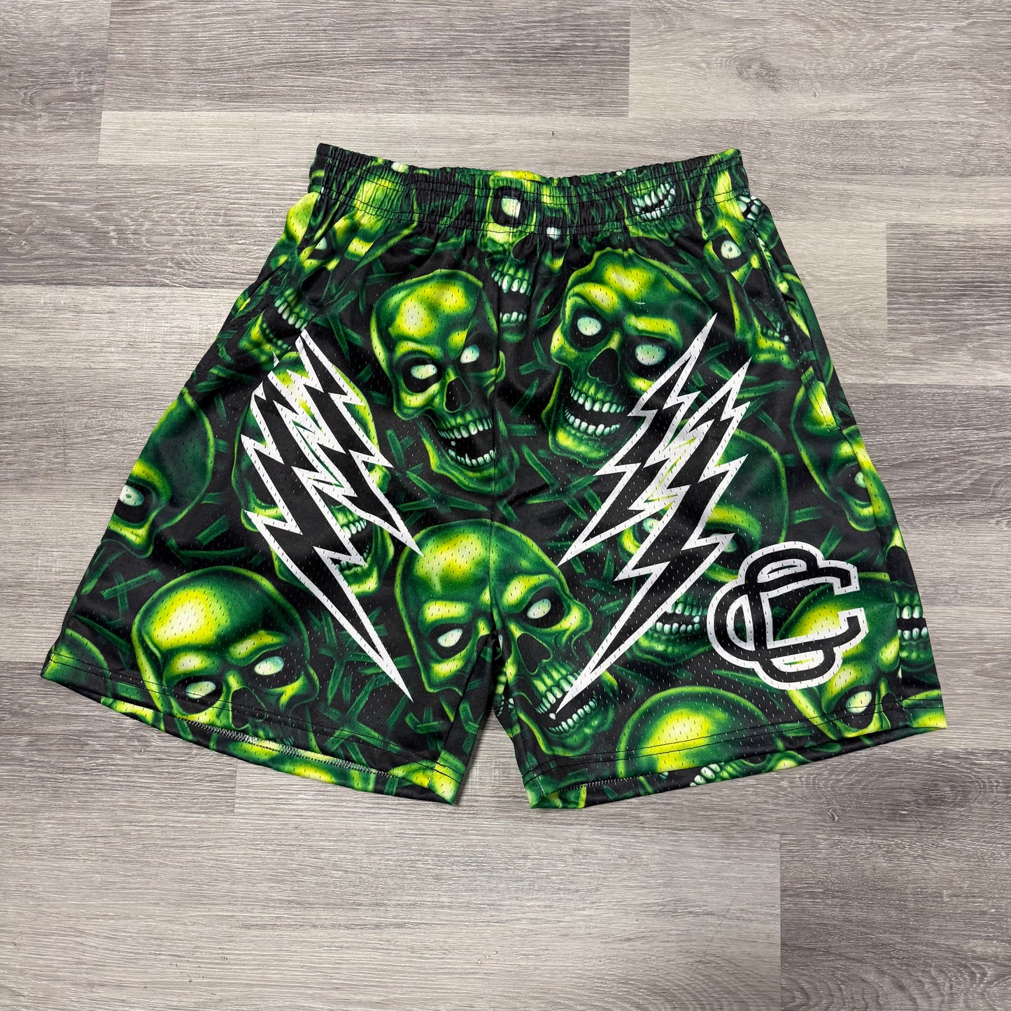 Corrupted Creative Green Skull Mesh Shorts
