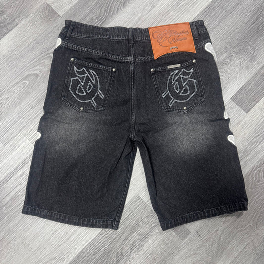 Godspeed Femur Bone Denim Shorts (Black)