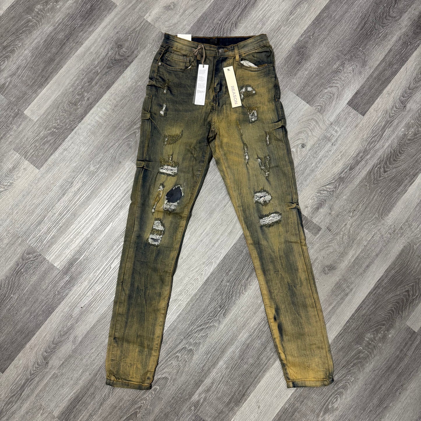 Reason Brand Yellow/Blue Acid Washed Denim Jeans