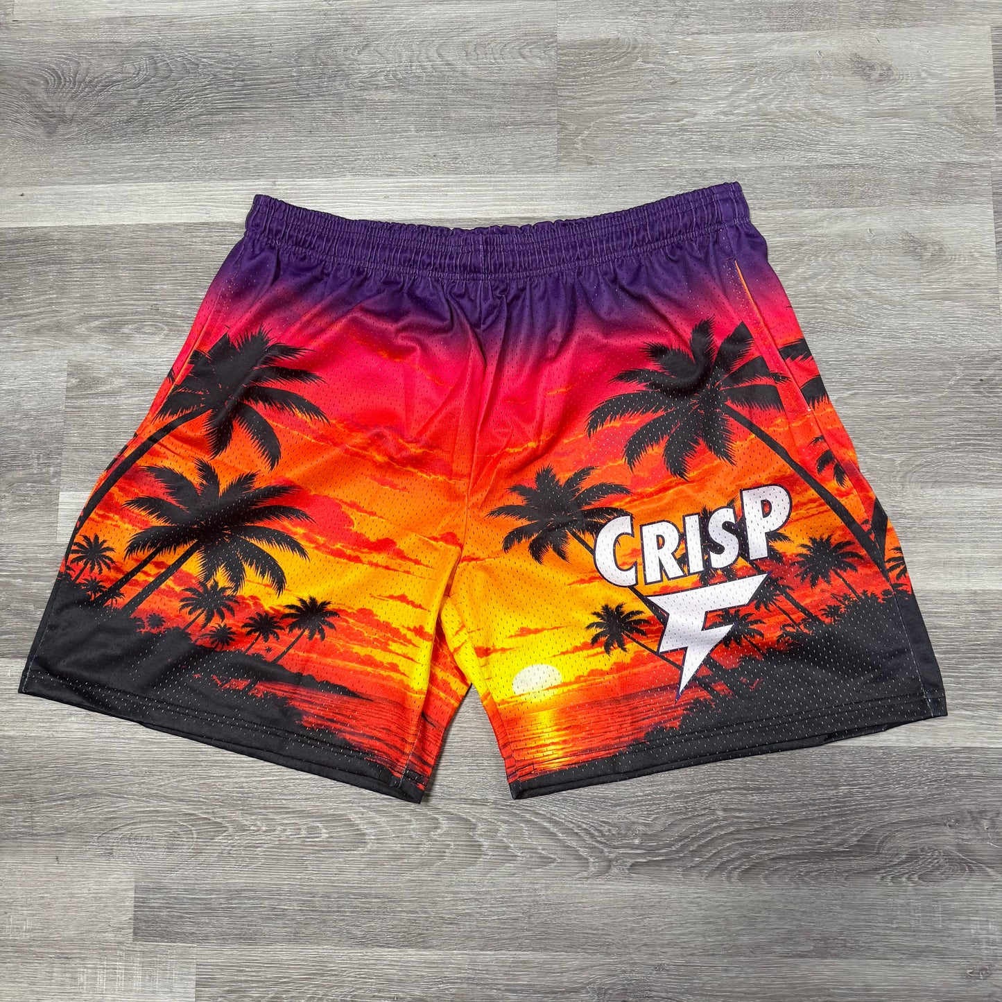 Crispy NYC Tropical Sunset Logo Mesh Shorts