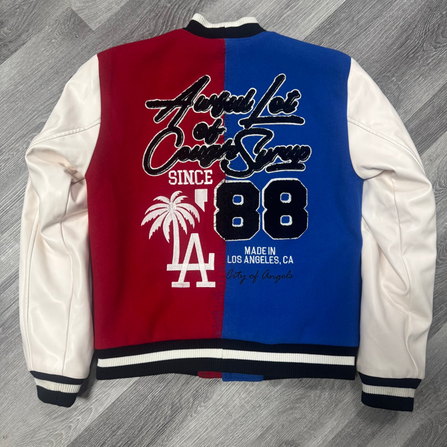 Thats a Awful Lot Of Cough Syrup 1 Of 1 Blue/Red Sewed Varsity Jacket
