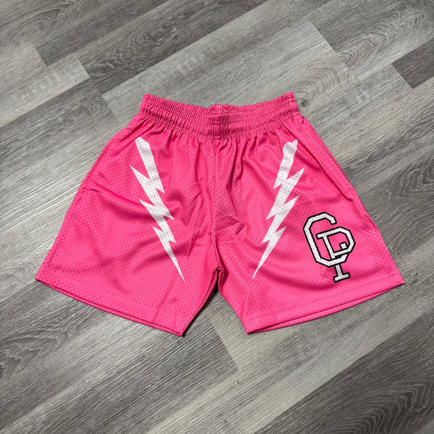 Crispy NYC Lightning Bolt Logo Mesh Shorts (Hot Pink)
