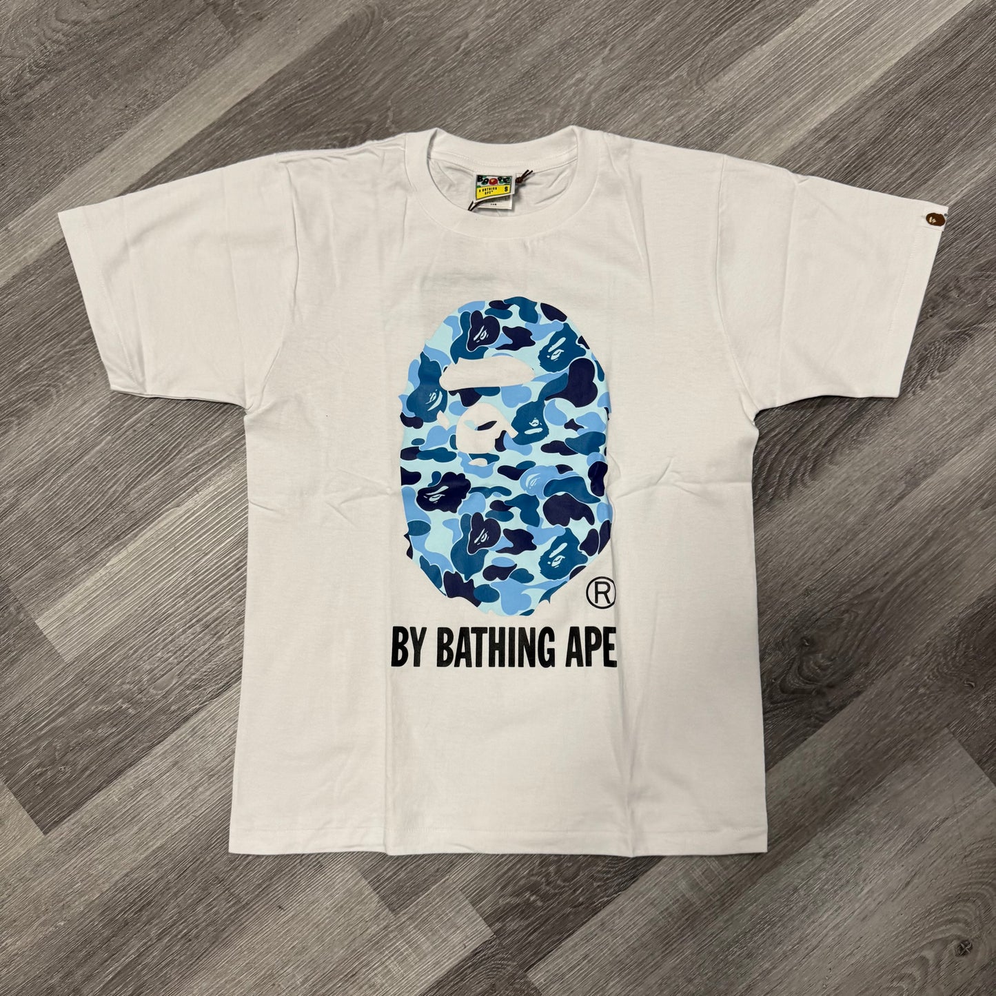 Bape Big Head Blue Camo Tee (Black Lettering)