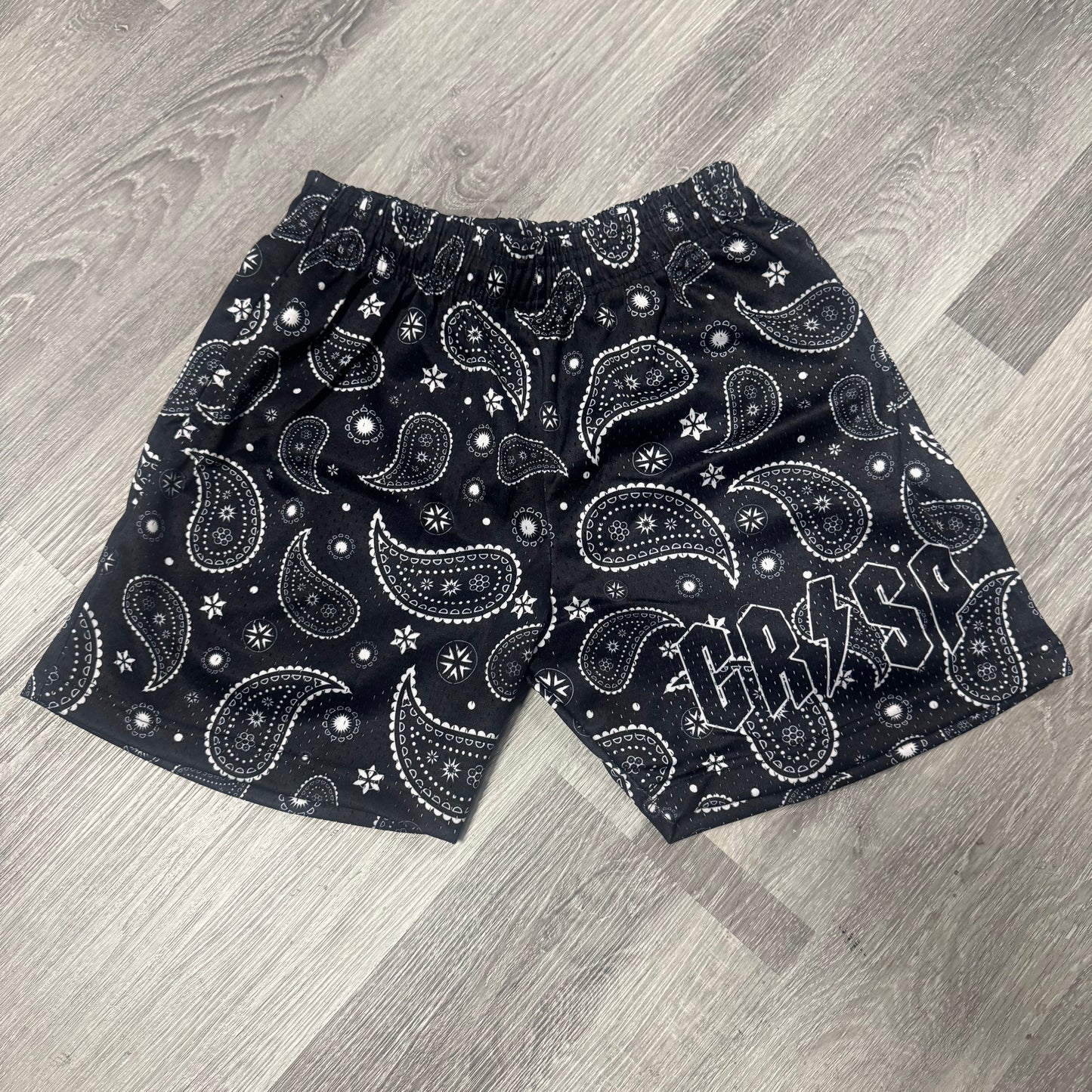 Crispy NYC Paisley Logo Mesh Shorts (Black)