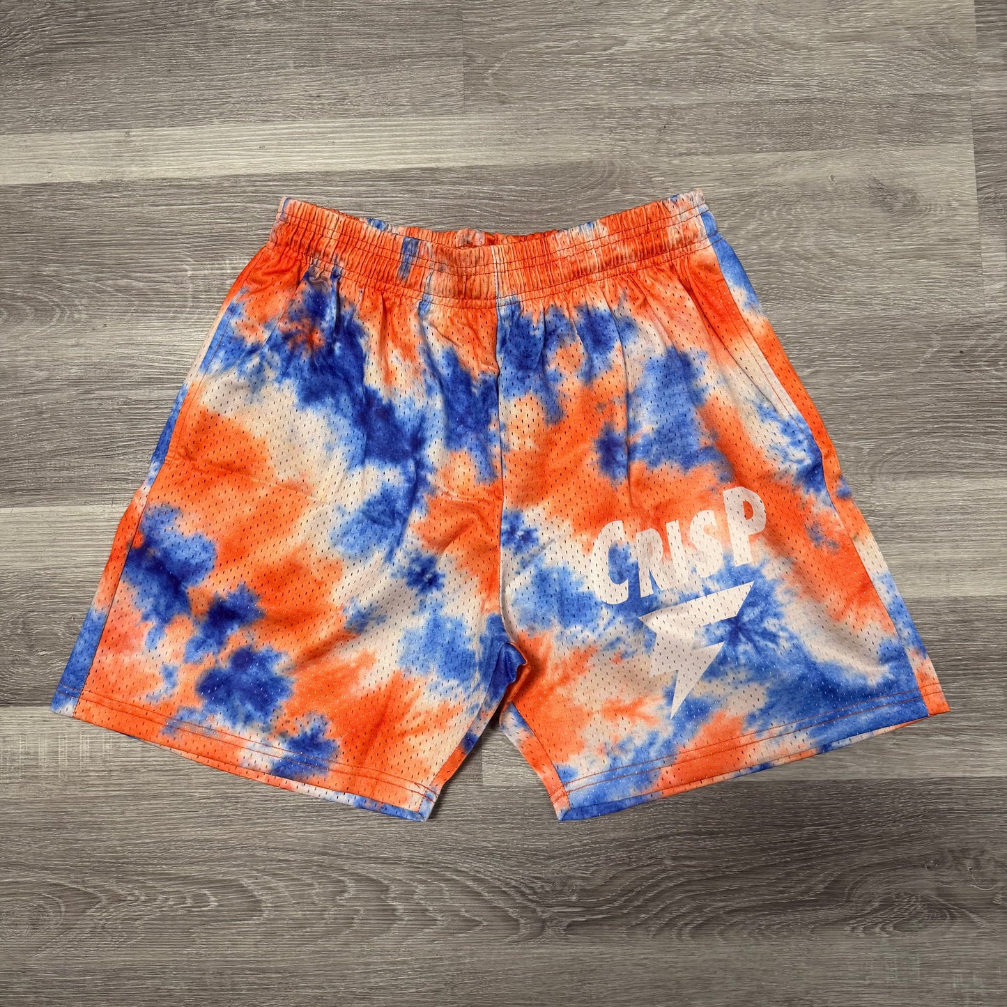 Crispy NYC Orange Sky Tye Dye Logo Mesh Shorts