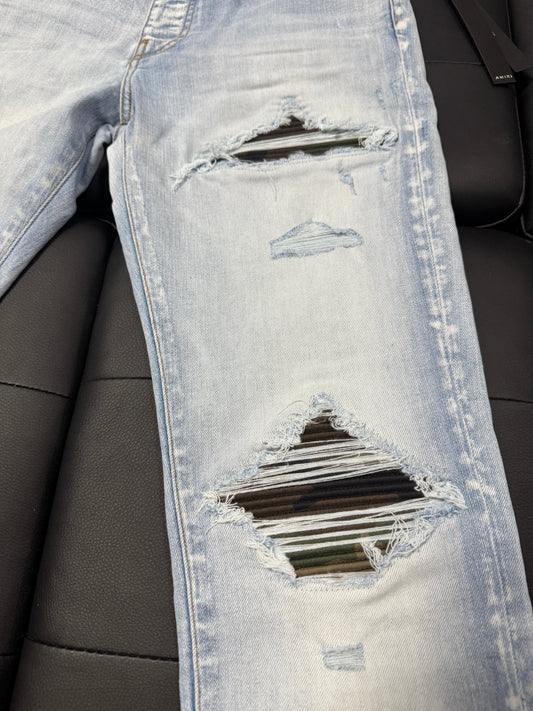 Amiri MX1 Light Indigo Camo Denim Jeans
