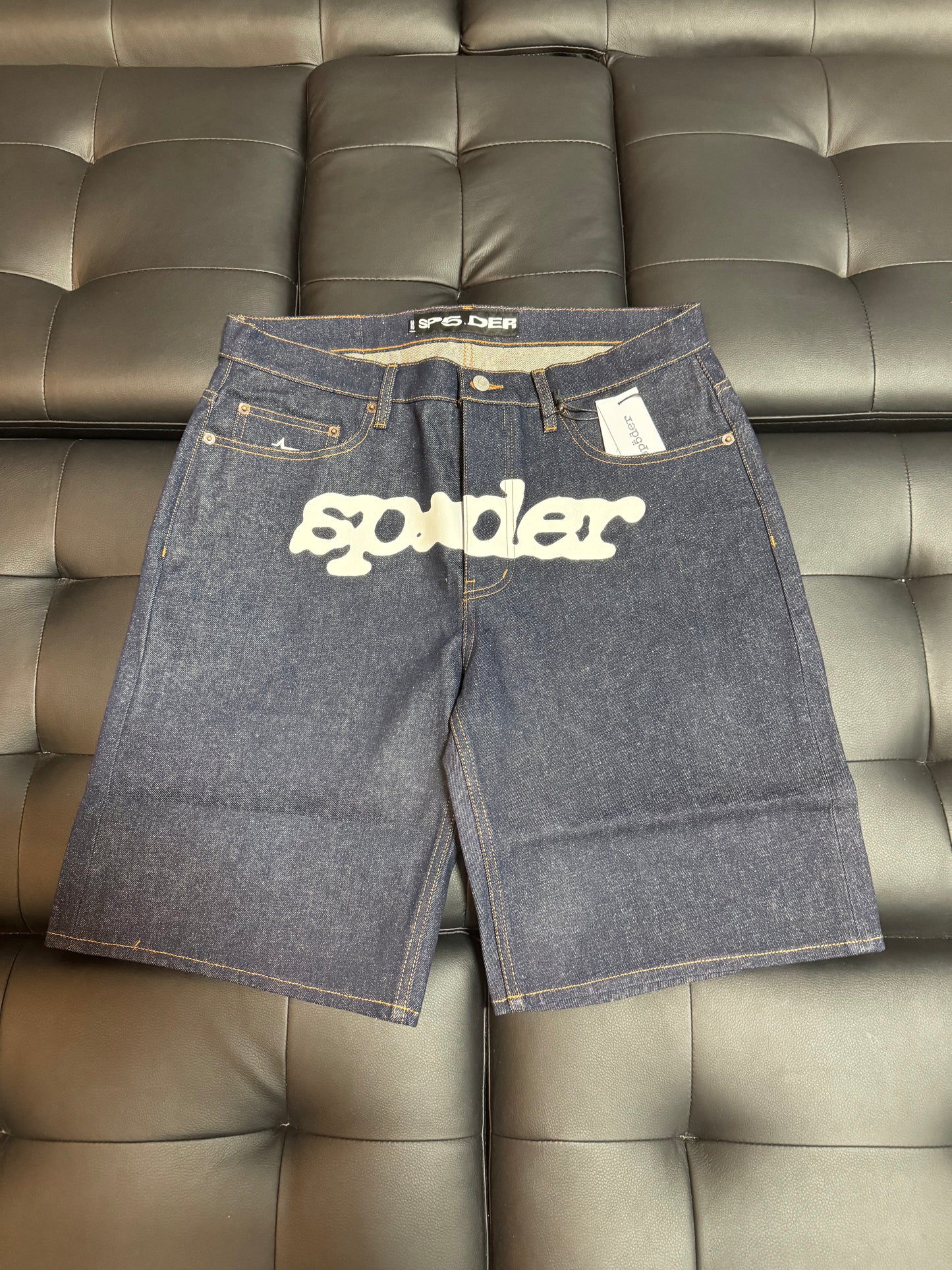 Sp5der Logo Denim Shorts