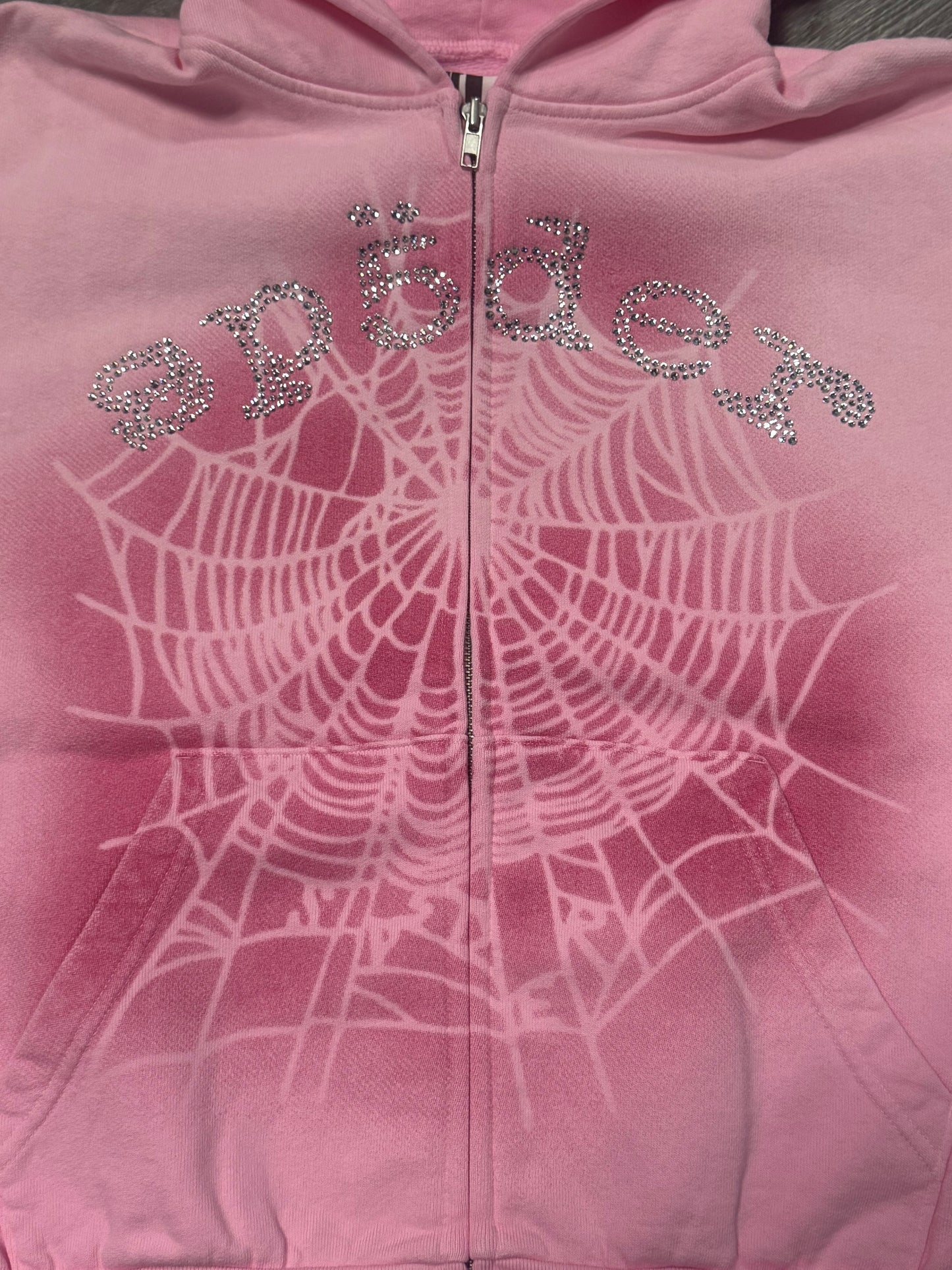 Sp5der OG Web V2 Spray Zip Up Hoodie (Light Pink)