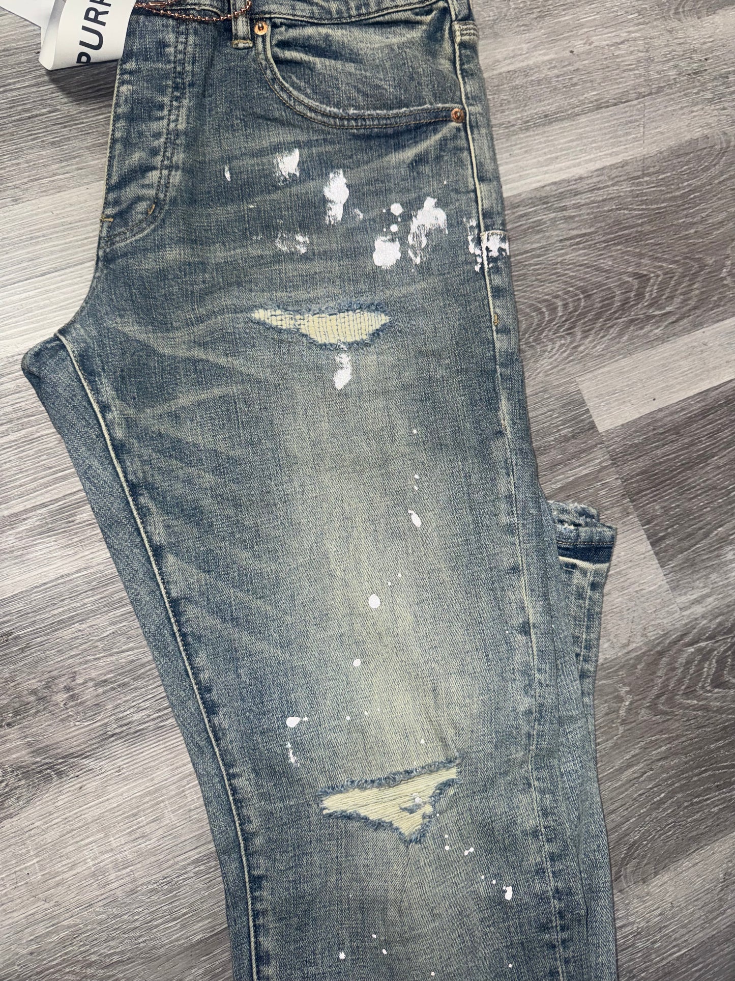 Purple Brand Indigo Slashed Paint Denim Jeans
