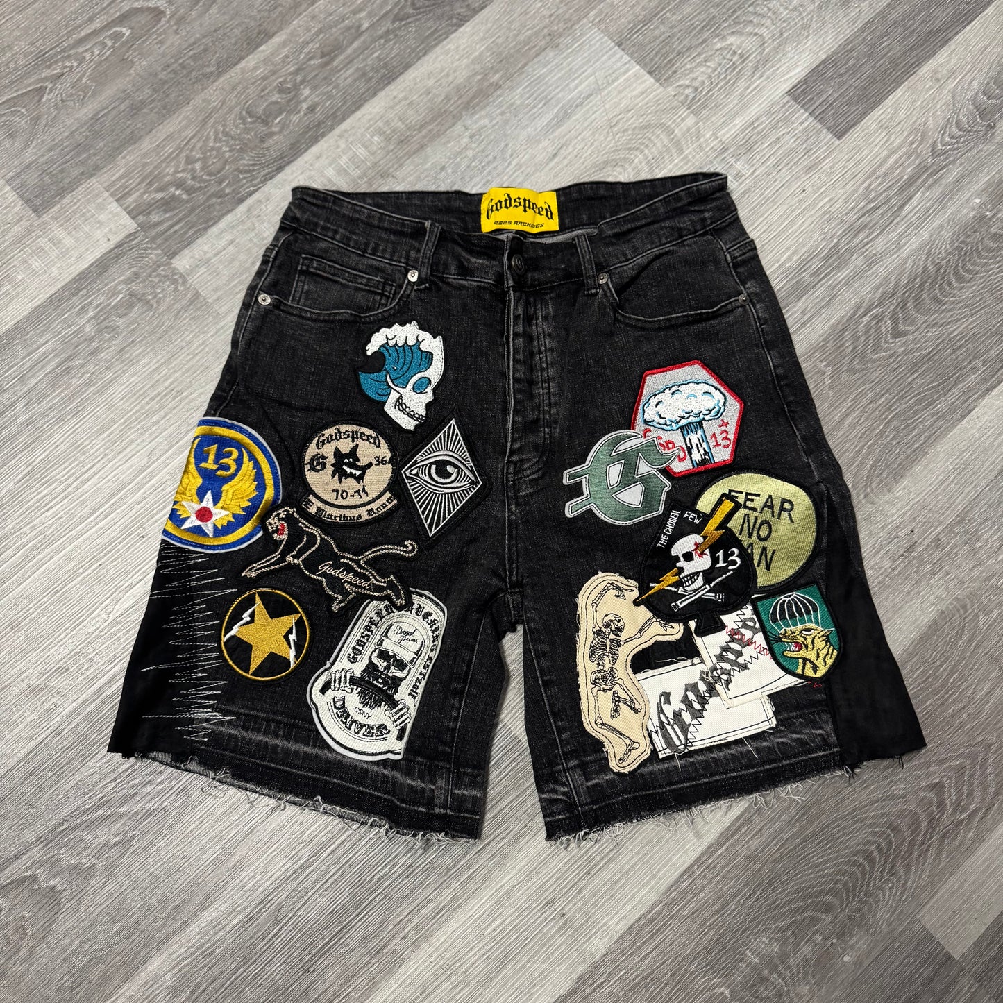 Godspeed Patchwork Denim Shorts (Black)