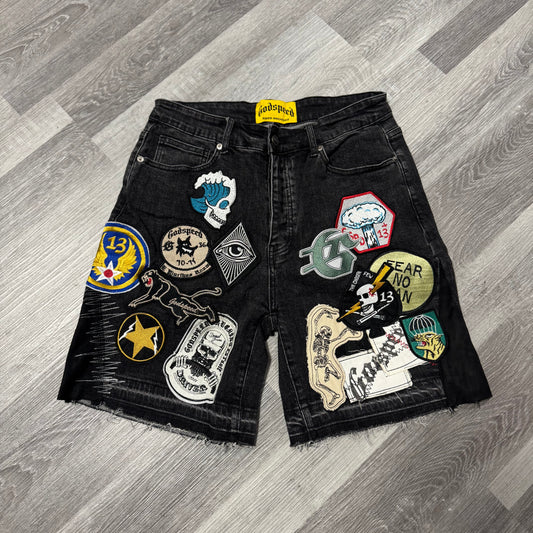 Godspeed Patchwork Denim Shorts (Black)
