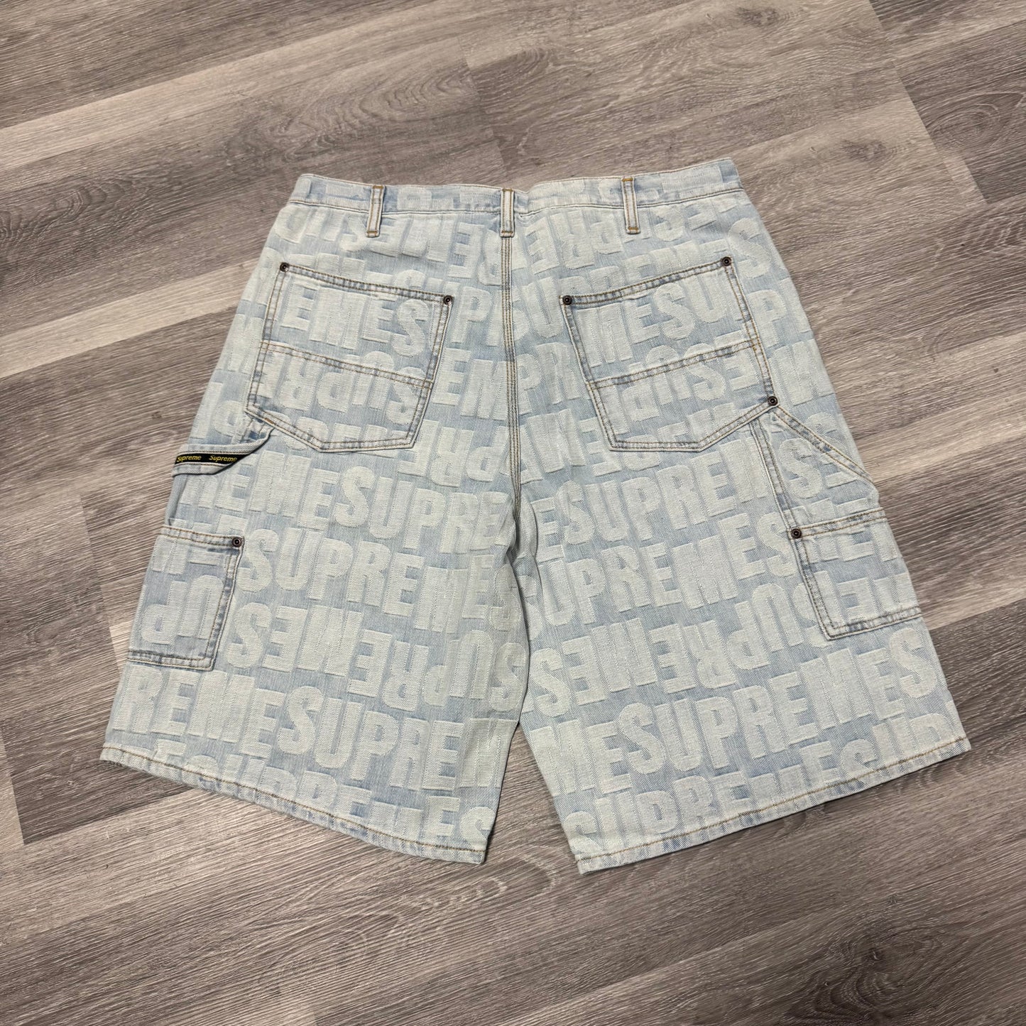 Supreme Repeat Jacquard Double Knee Denim Shorts (Light Wash)
