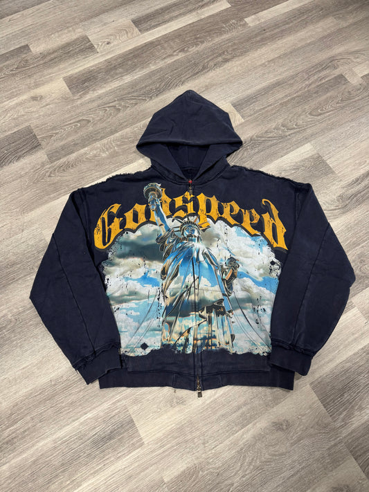 Godspeed Liberty Zip Up Hoodie (Navy Wash)