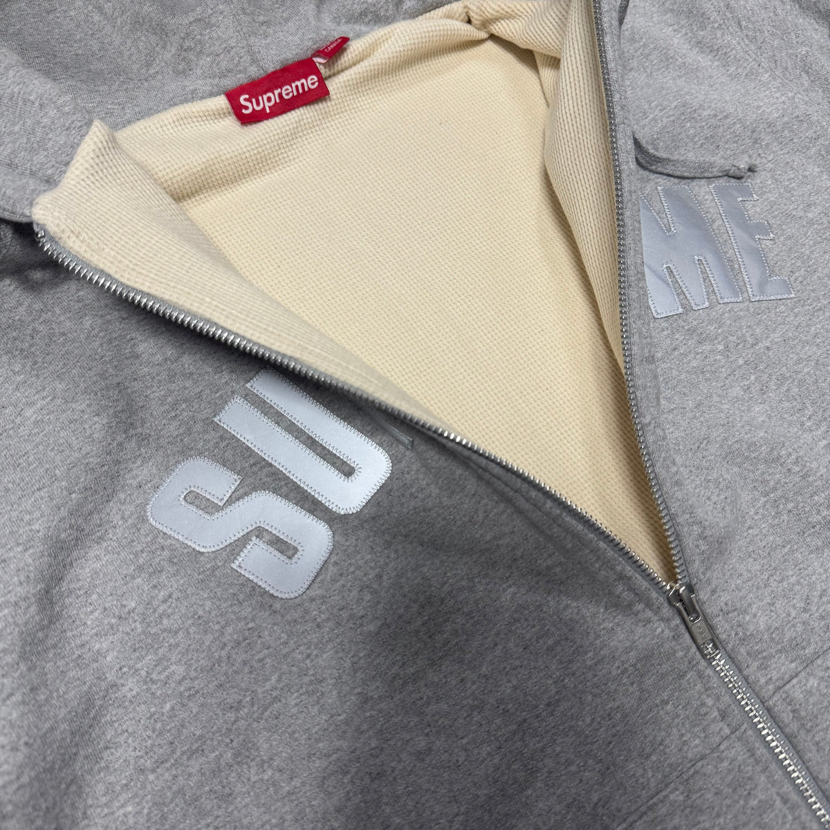 Supreme Arc Logo Thermal Zip up Hoodie (Heather Grey)