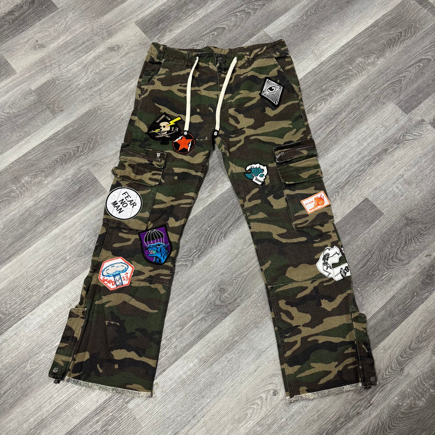 Godspeed Camo Patchwork Flared Cargo Pants