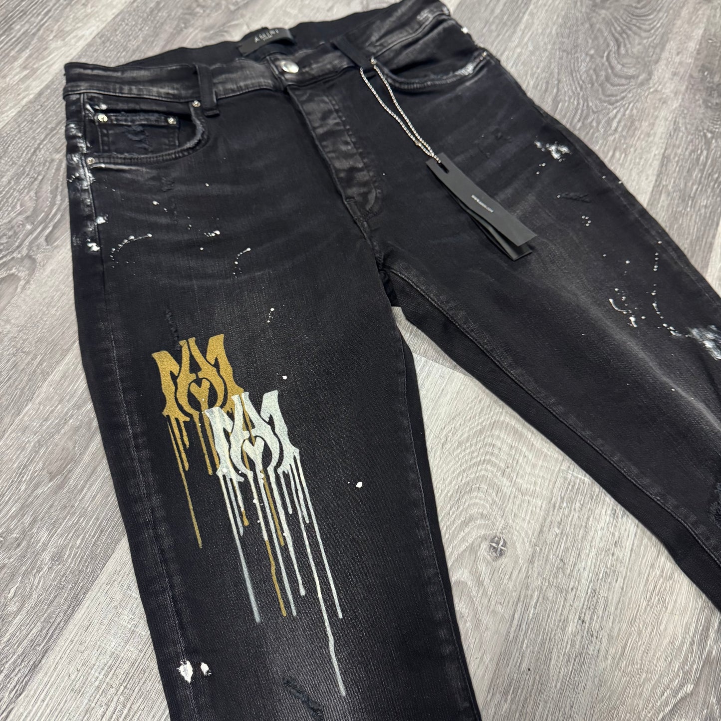 Amiri Aged Black Paint Drip MA Denim Jeans