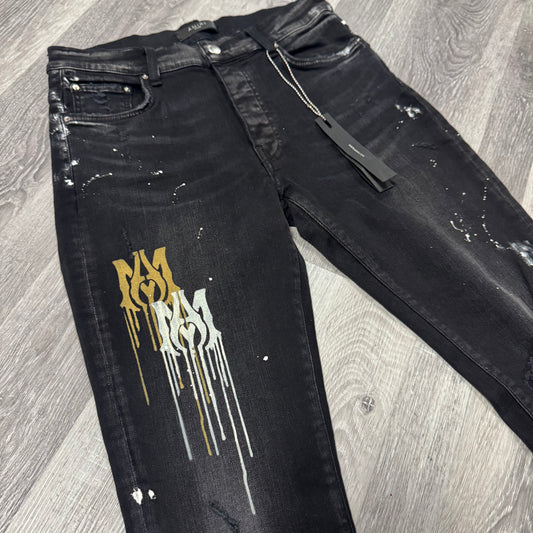 Amiri Aged Black Paint Drip MA Denim Jeans