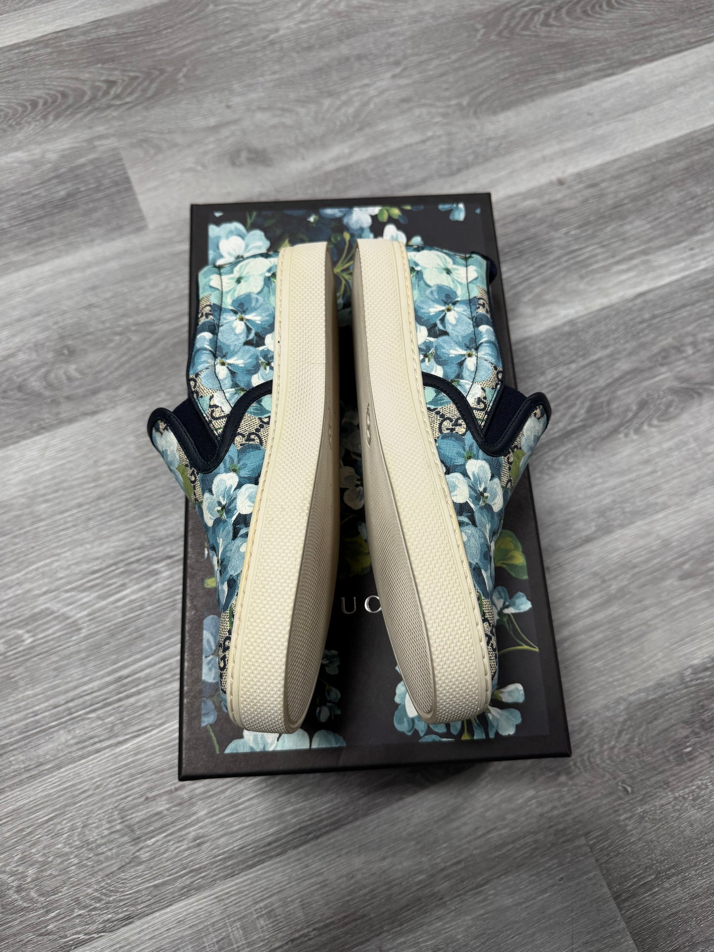 Gucci Blue Floral Canvas Slip On Sneaker / Preowned