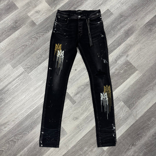 Amiri Aged Black Paint Drip MA Denim Jeans
