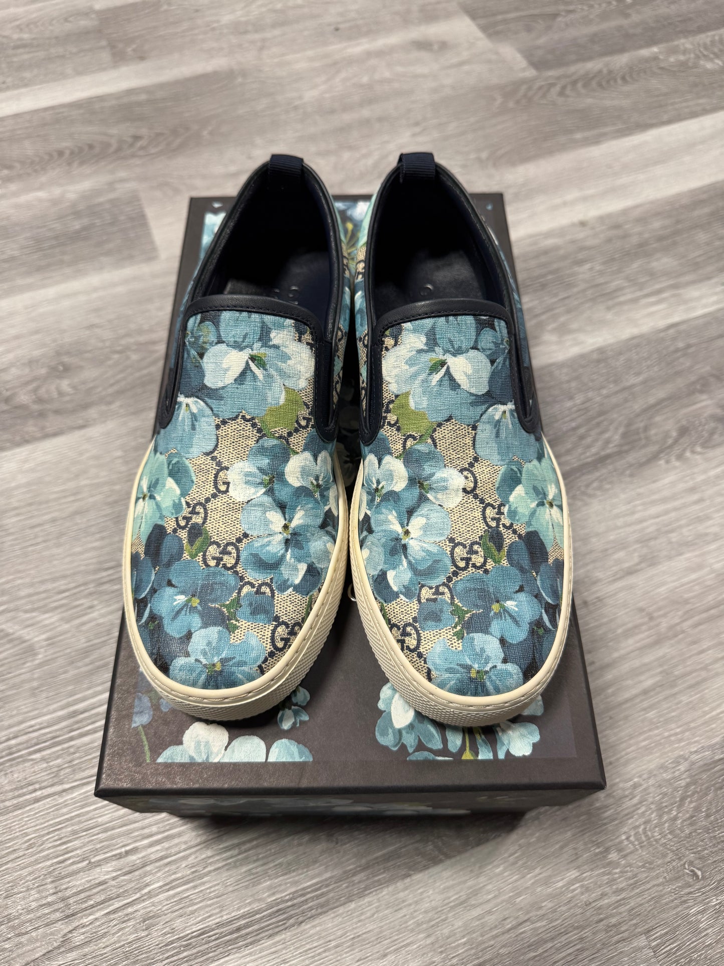 Gucci Blue Floral Canvas Slip On Sneaker / Preowned