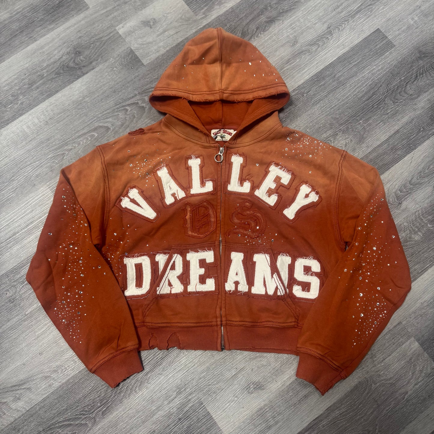 Valley Dreams Classico Rhinestone Zip Up Hoodie (Orange)