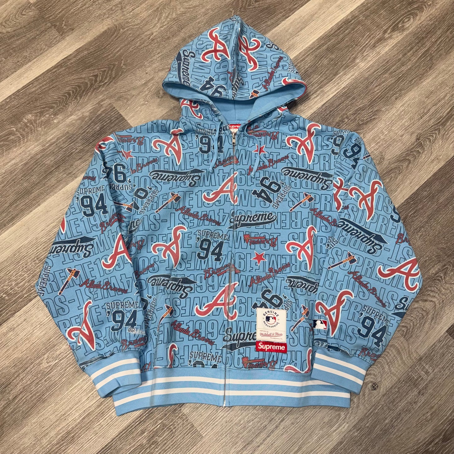 Supreme Mitchell & Ness Atlanta Braves Team Zip Up Hoodie
