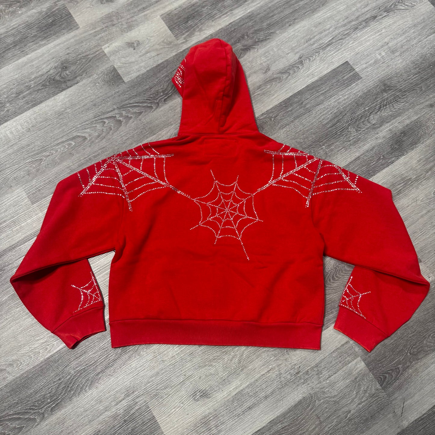 Sp5der Rhinestone Web Zip Up Hoodie (Red)