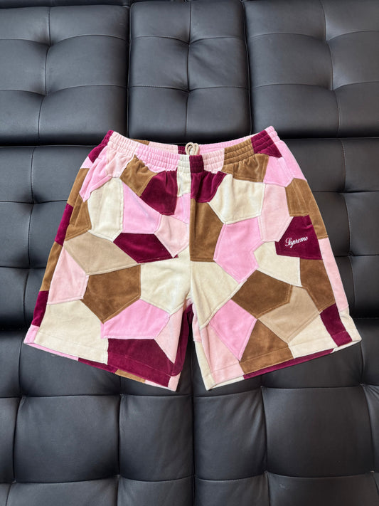 Supreme Velour Patchwork Shorts (Pink)