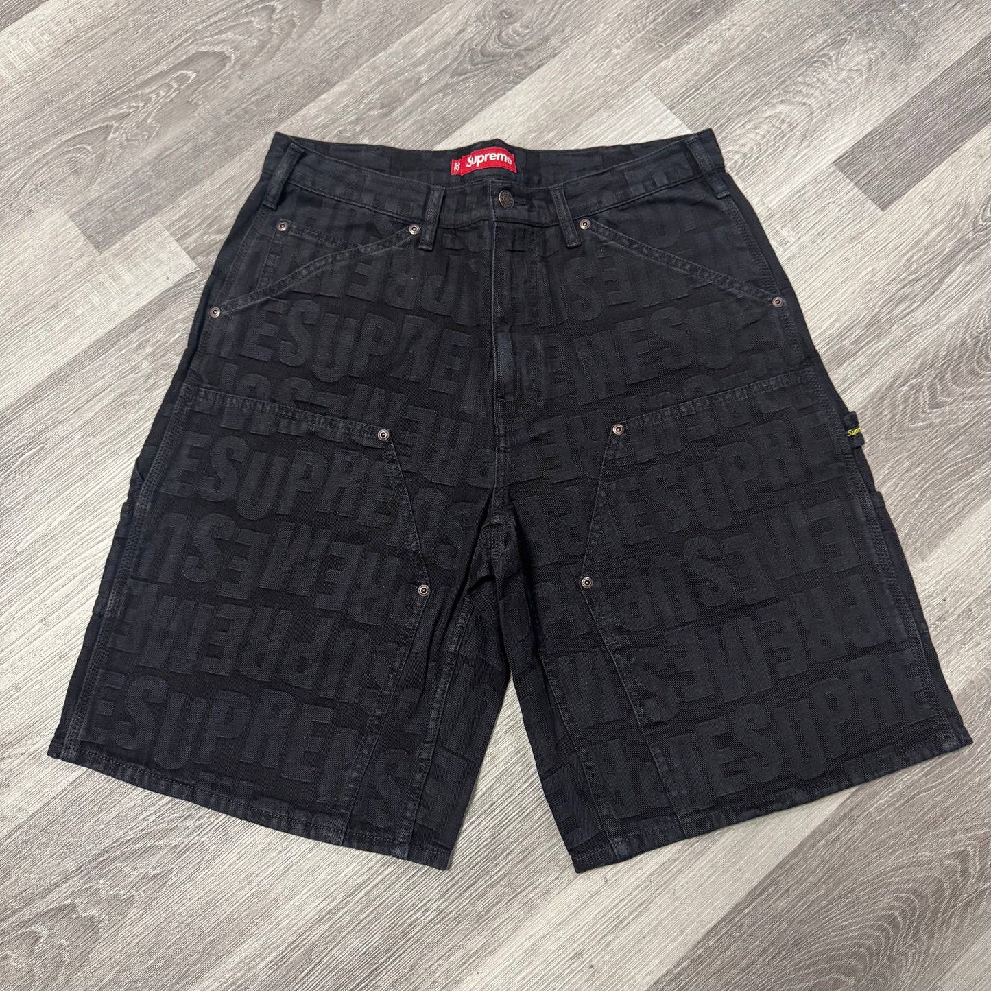 Supreme Repeat Jacquard Double Knee Denim Shorts (Black)