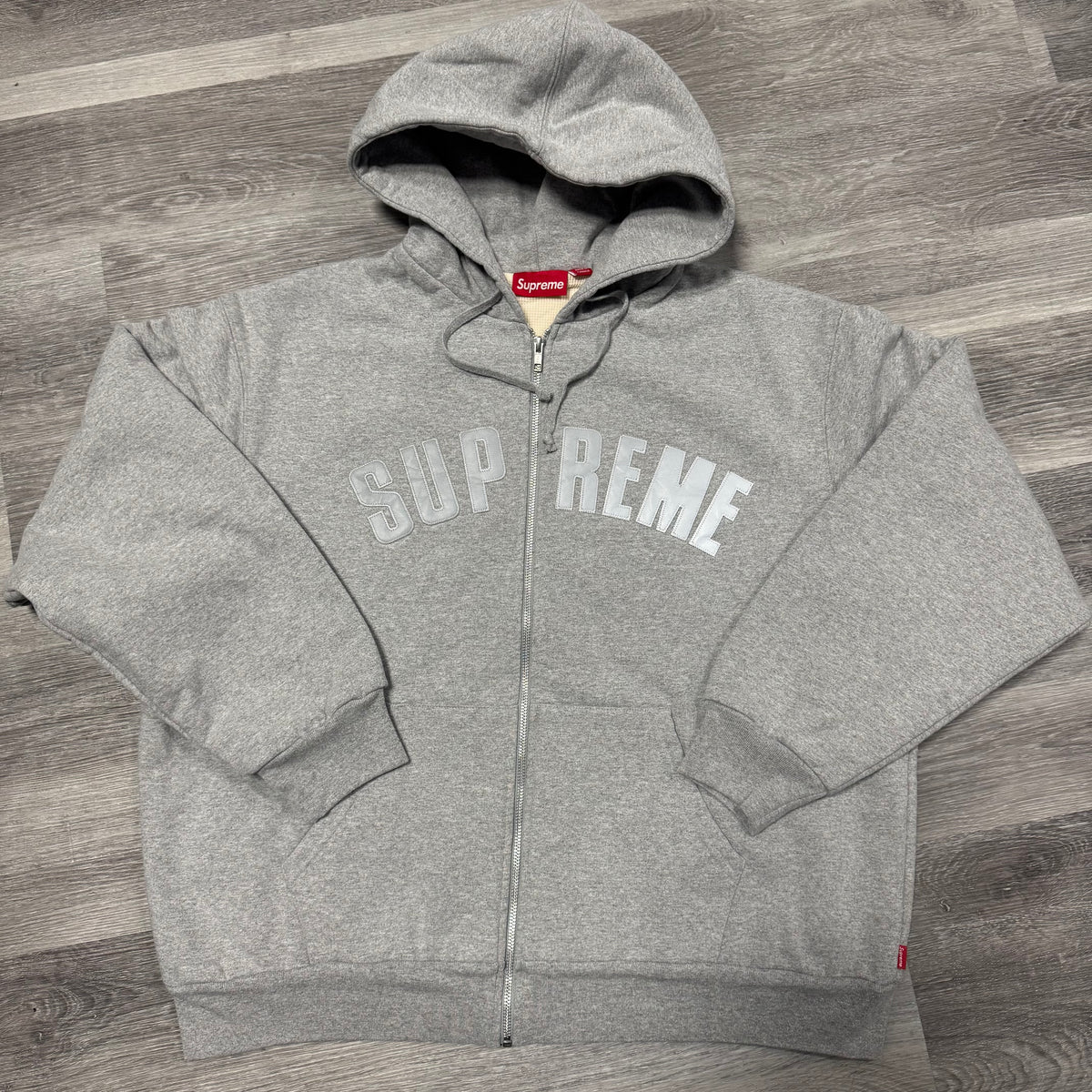 Supreme Arc Logo Thermal Zip up Hoodie (Heather Grey)