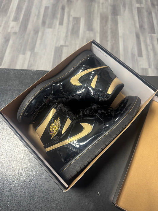 Jordan 1 Black Metallic Gold Patent / Preowned