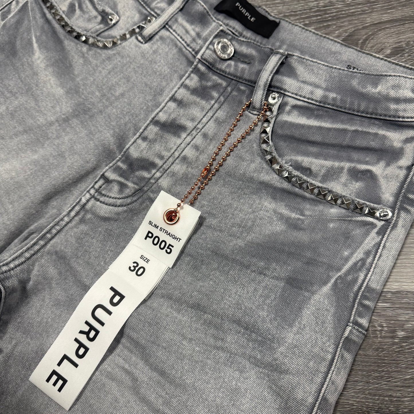 Purple Brand Studded Overdyed Grey Denim Jeans