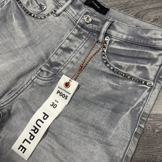 Purple Brand Studded Overdyed Grey Denim Jeans