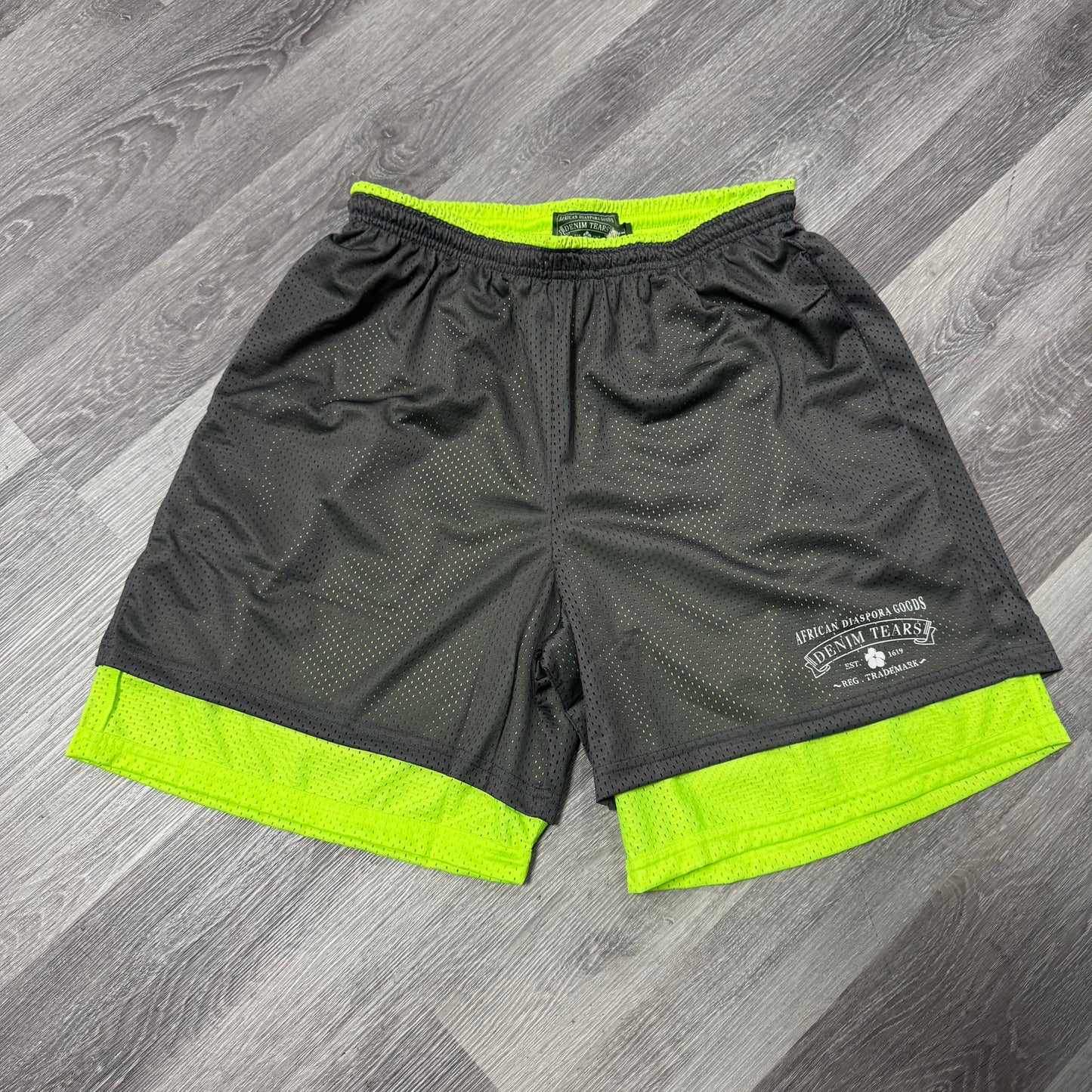 Denim Tears Double Layer Mesh Shorts (Grey/Lime)