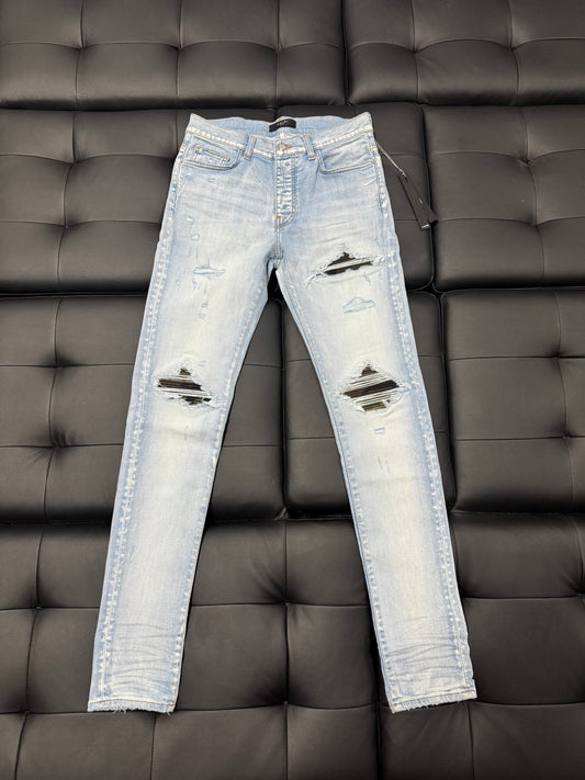 Amiri MX1 Light Indigo Camo Denim Jeans